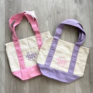 Trader Joes Mini Pastel Canvas Tote Bags Pink & Purple